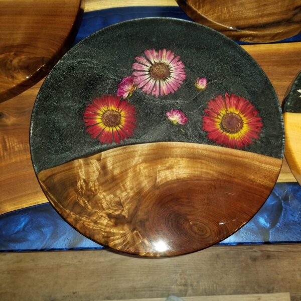 Walnut and flower lazy susan turntable