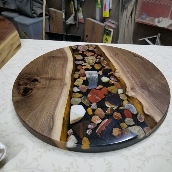 walnut and agate lazy susan turntable